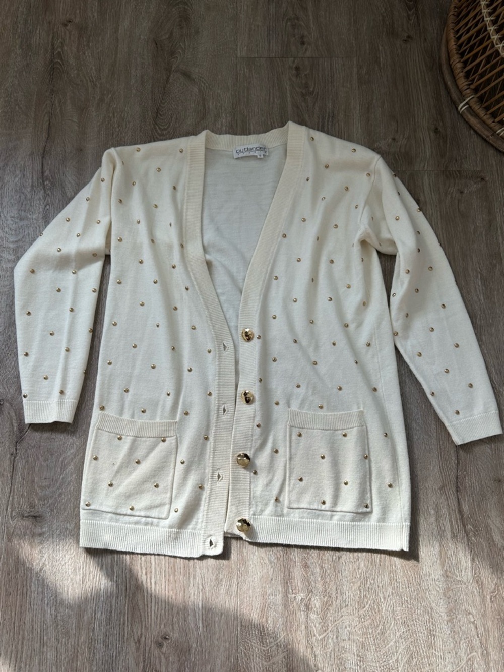 Vintage Cream Cardigan with Gold Studs
